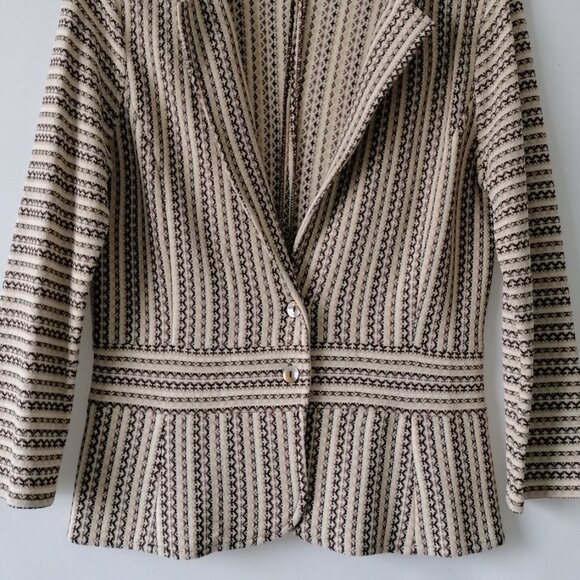 Vintage AK Anne Klein Women's Brown-Cream Striped Two-Button Blazer Knit S - Picture 3 of 7